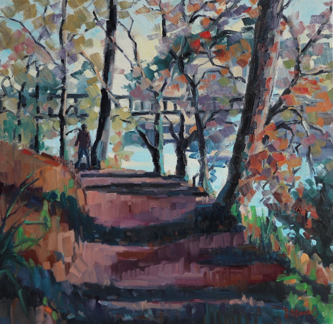 Balade, rivière du Bono. 50x50. Béatrice ALIAMUS.