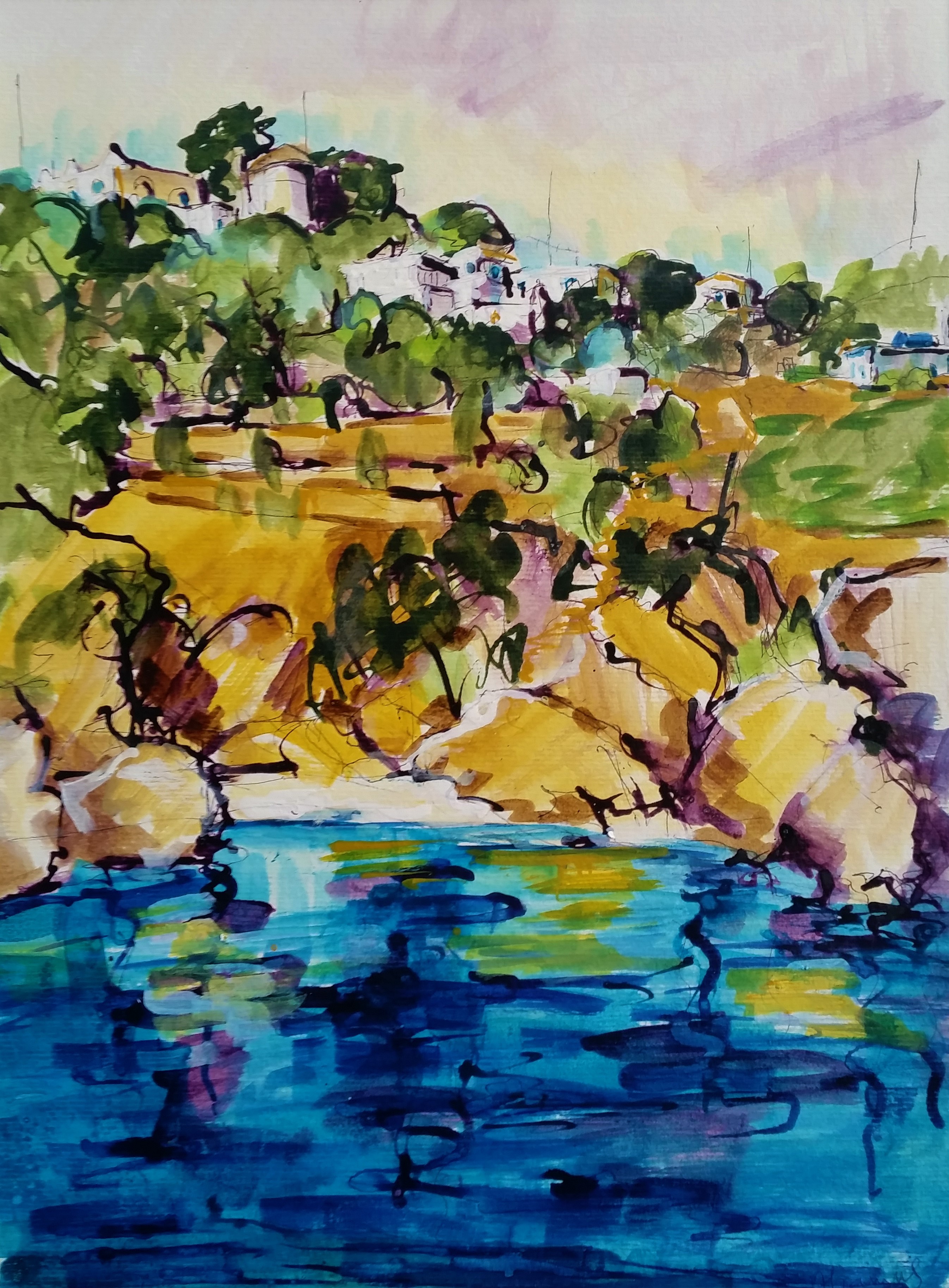 Les Fournois, près de Chios. Gouache 40,5 x 29,5. Béatrice ALIAMUS.