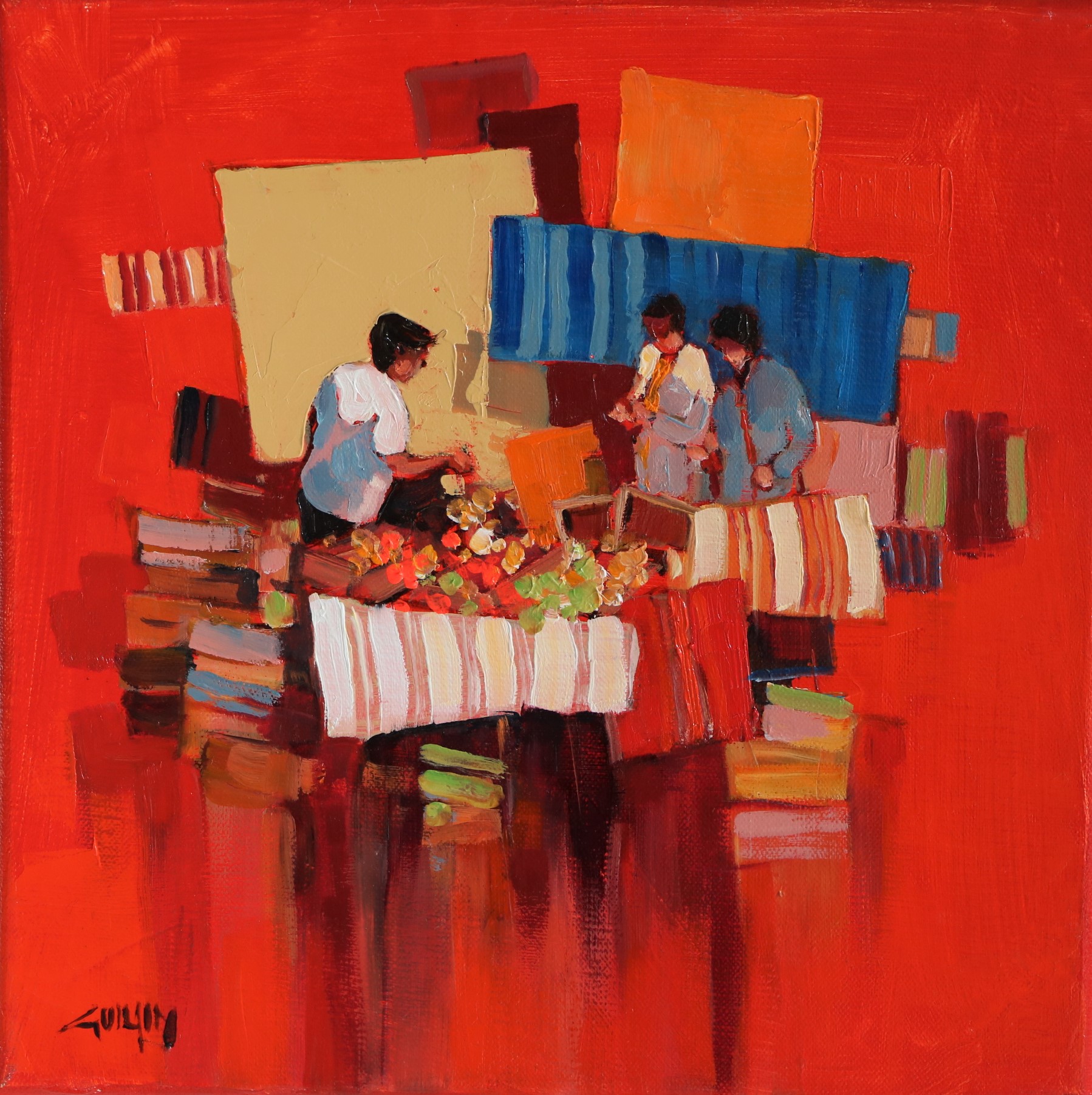 Ambiance rouge- Hésitation. 30X30. Bernard GUILAIN.