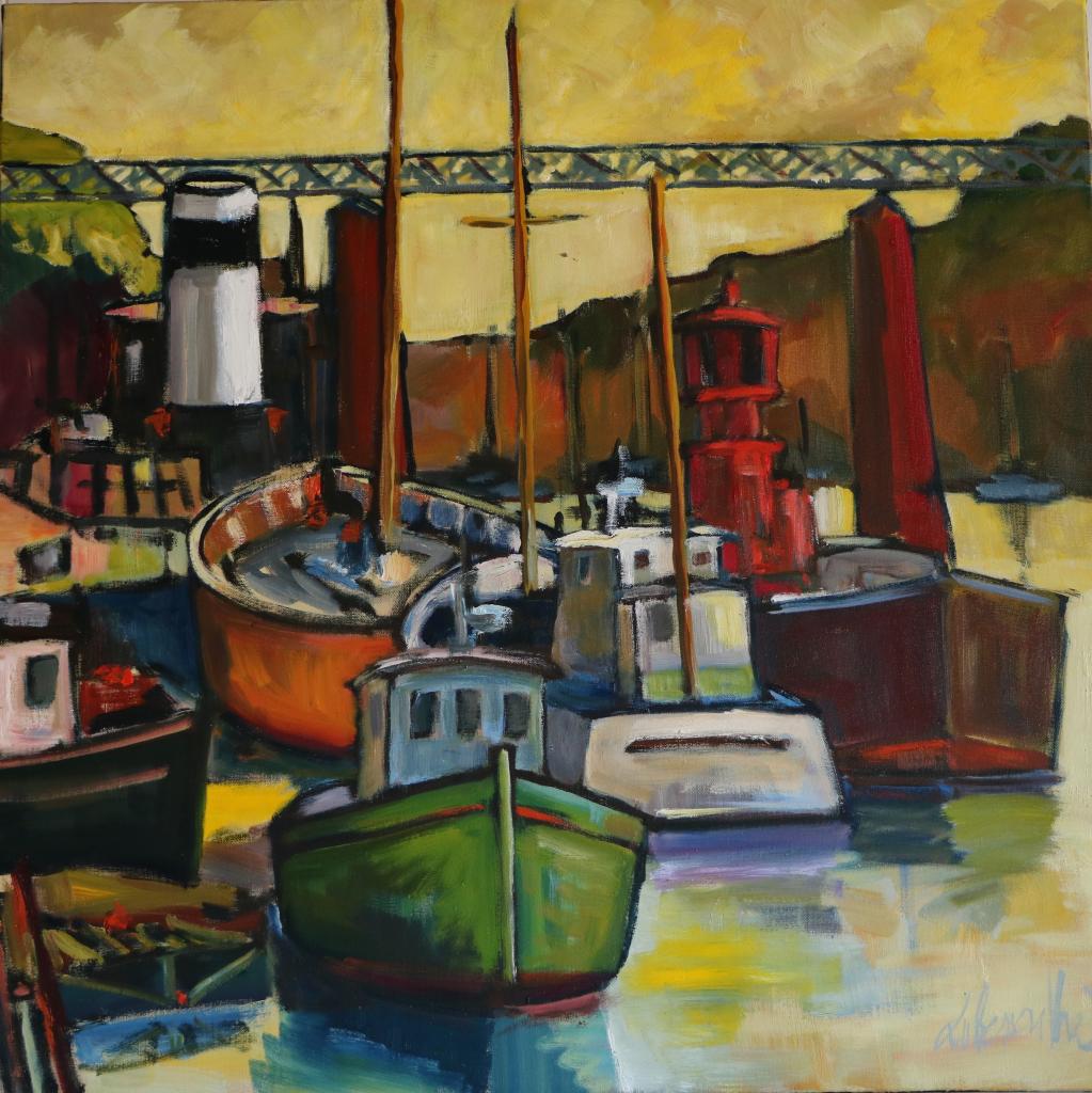 Bateau-Phare au Port-Rhu. 80X80.  Dominique LABESSOULHE 