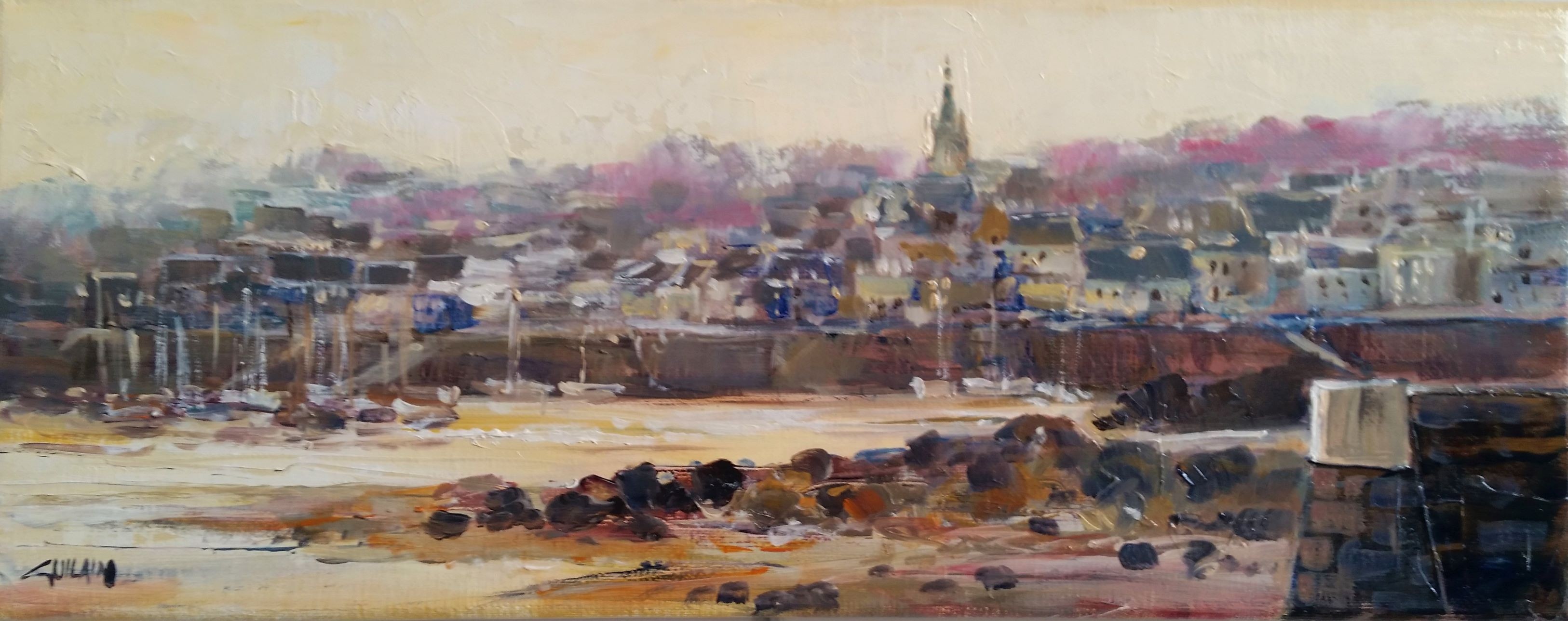 DZ, son port... le soir. 20x50. Bernard GUILAIN.