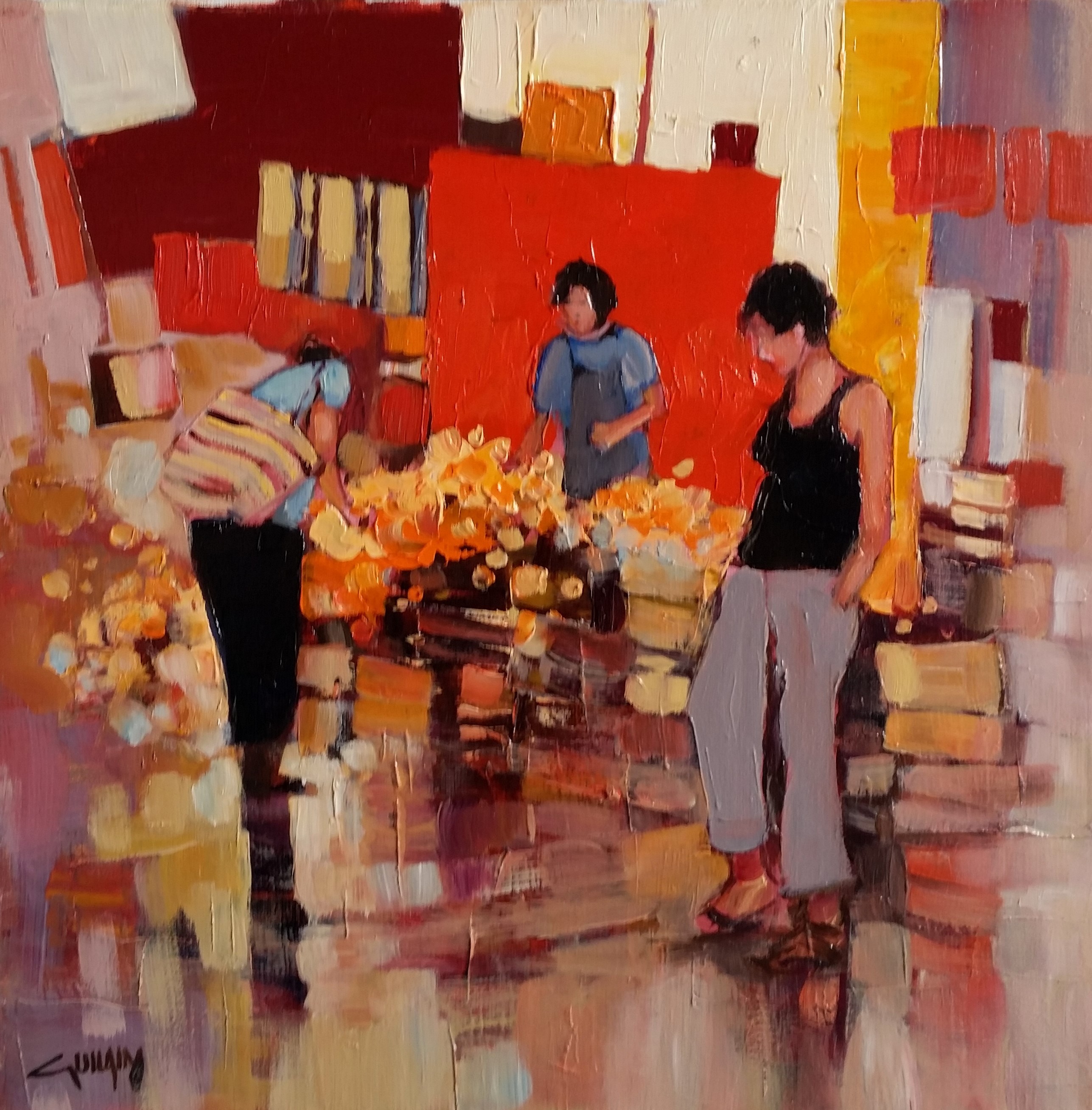 Les marchés, repérage. 30x30. Bernard GUILAIN.