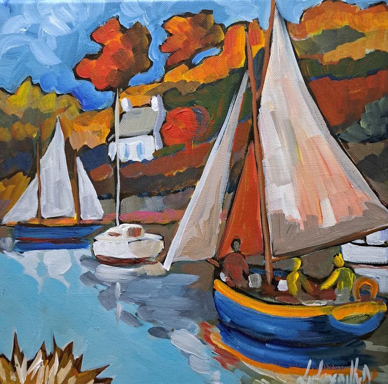 Voiles sur l'Aven 30x30. Dominique LABESSOULHE.